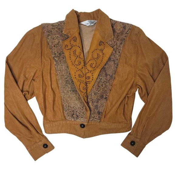 Vintage Lorraine Wardy western carpet panel cotton studded jacket brown small - Picture 1 of 6